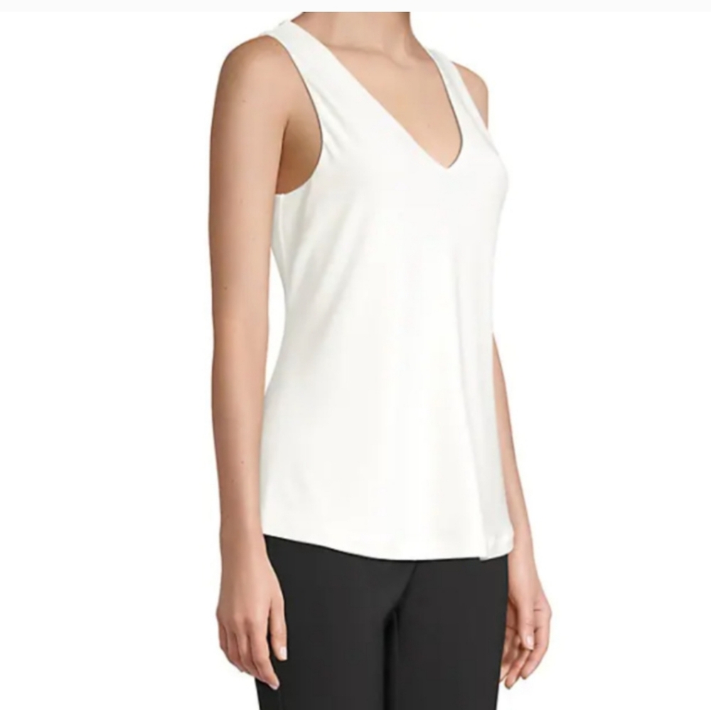 Donna Karan White Icons Sleeveless V Neck Basic Blouse Medium.